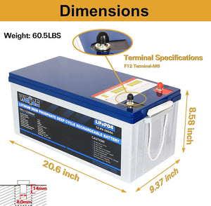 12V 300Ah 3840Wh LiFePO4 Lithium Battery Up to 8000 Deep Cycles & Smart BMS WEIZE