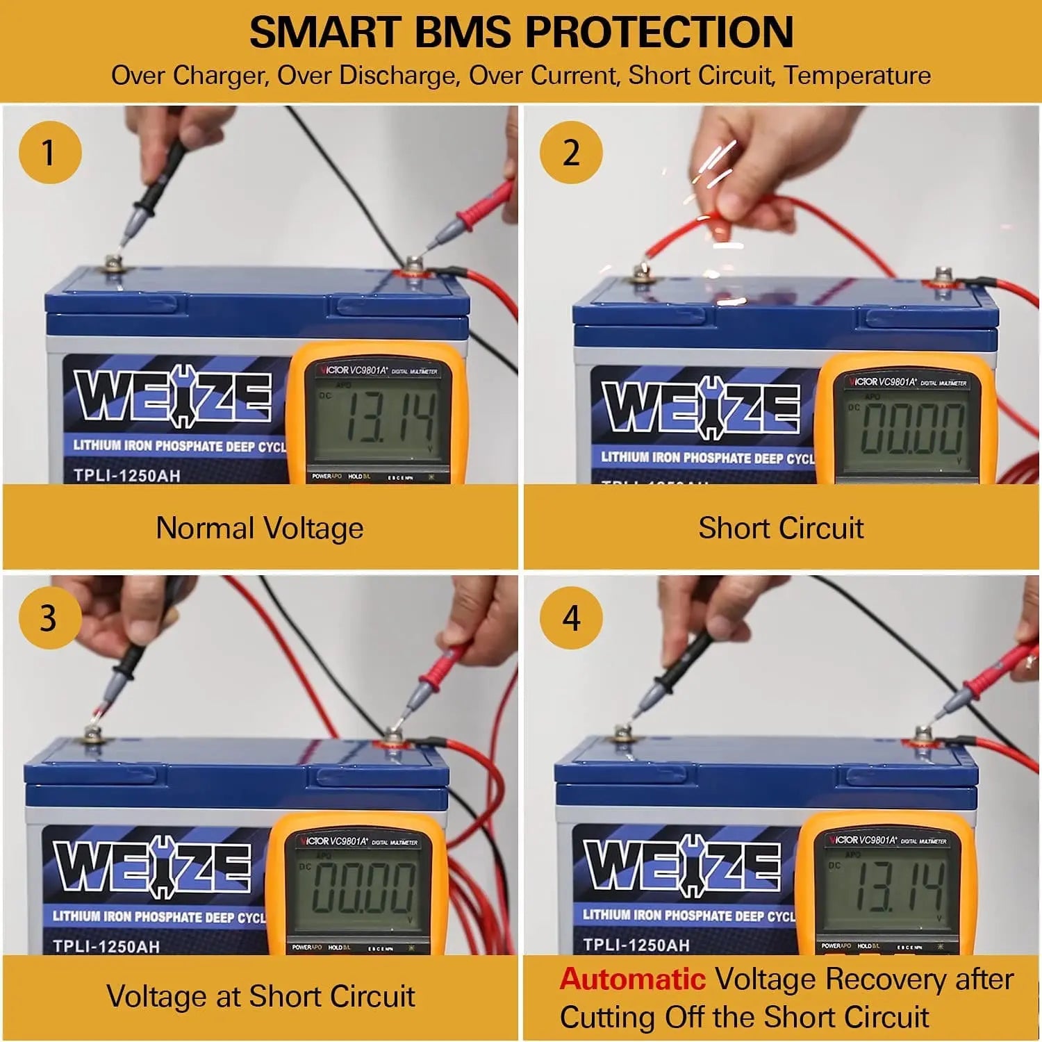 12V 300Ah 3840Wh LiFePO4 Lithium Battery Up to 8000 Deep Cycles & Smart BMS WEIZE