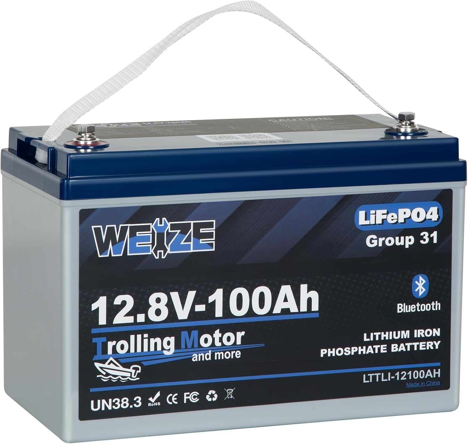 WEIZE 12V 100Ah TM Bluetooth LiFePO4 Lithium Battery, Group 31 Deep Cycle Battery