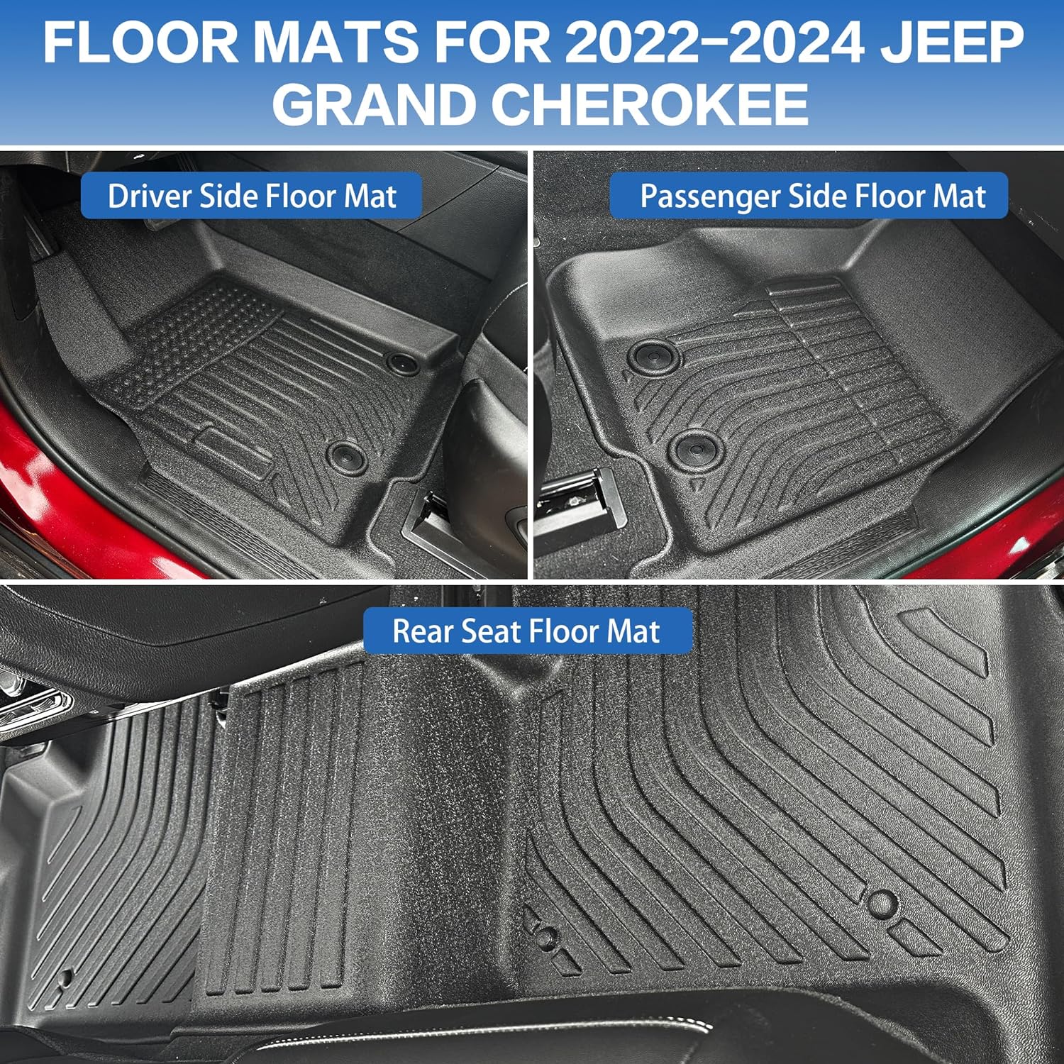 Floor Mats Fit for Jeep Grand Cherokee 2022 2023 2024 All-Weather TPE Floor Liner Set of 4 Mats, Black WEIZE