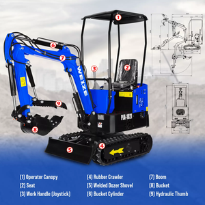 WEIZE 1 Ton Mini Excavator Crawler Digger 13.5HP Bucket/Hydraulic Thumb B&S Gas Engine - WEIZE