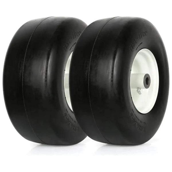 13x6.50-6 Flat Free Lawn Tire with Rim, 5.5" Centered Hub, 3/4" Bushing, 13x6.5-6 Mower Tractor Turf Tire, 450lbs Capacity, Set of 2 WEIZE