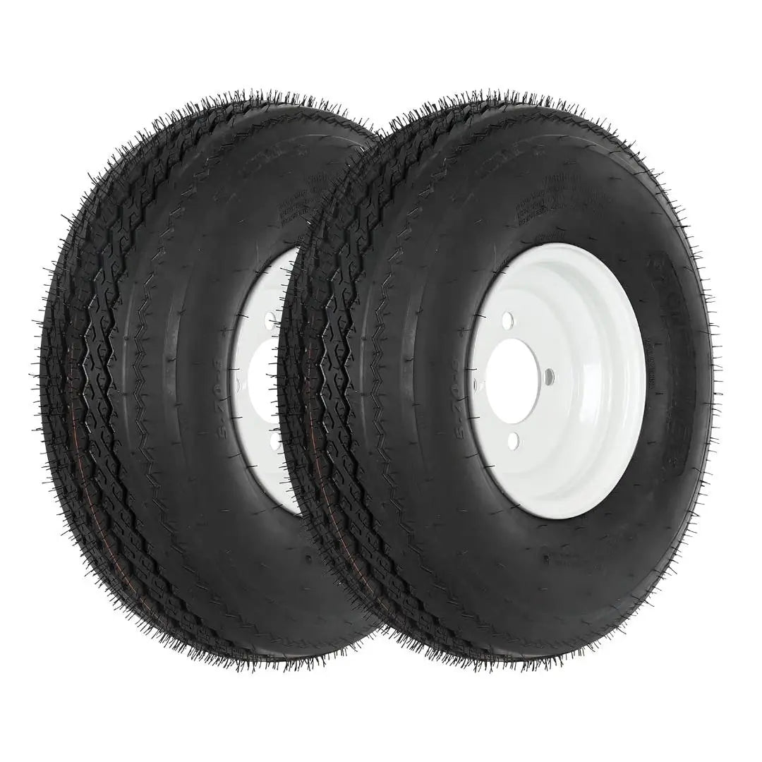 5.70-8 Bias Trailer Tire with 8" White Wheel - 4 on 4" - Load Range C (2-PACK) WEIZE