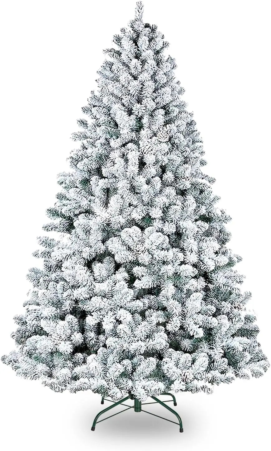 6.5' Snow Flocked Artificial Christmas Tree with Pine Cones, Metal Stand and Hinged Branches VIVATREES