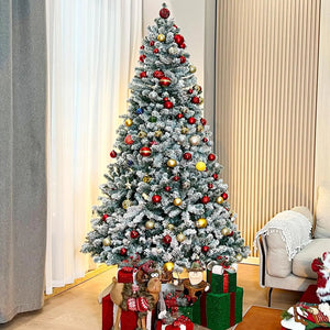 6.5' Snow Flocked Artificial Christmas Tree with Pine Cones, Metal Stand and Hinged Branches VIVATREES