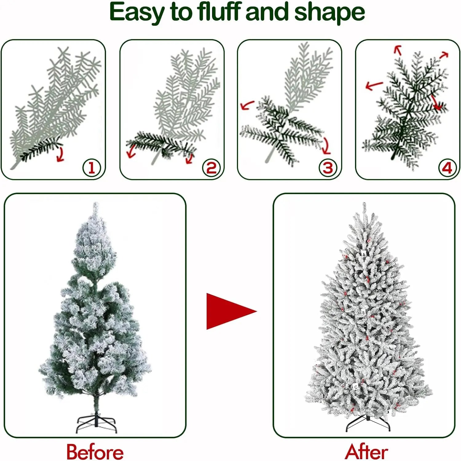 6.5'/7.5' Snow Flocked Prelit Artificial Fir Christmas Tree with Pine Cones and Berries, PVC Branch Tips, Warm White LED Lights, Metal Stand and Hinged Branches HYKOLITY