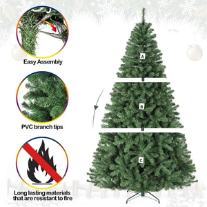 6'/7' Artificial Christmas Tree with PVC Branch Tips, Easy Assembly with Metal Stand and Hinged Branches, Green HYKOLITY