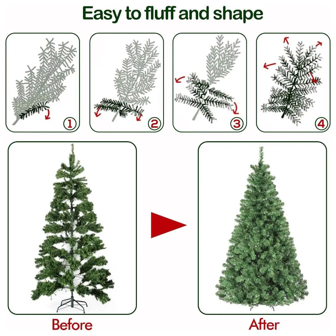 6'/7' Artificial Christmas Tree with PVC Branch Tips, Easy Assembly with Metal Stand and Hinged Branches, Green HYKOLITY