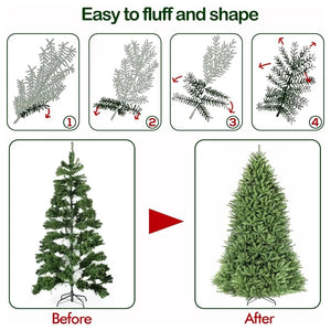 6.5'/7.5'/9' Artificial Christmas Tree with Branch Tips, Metal Stand and Hinged Branches HYKOLITY