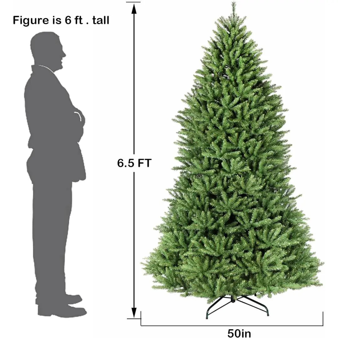 6.5'/7.5'/9' Artificial Christmas Tree with Branch Tips, Metal Stand and Hinged Branches HYKOLITY