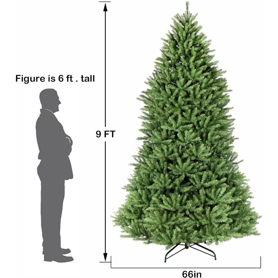 6.5'/7.5'/9' Artificial Christmas Tree with Branch Tips, Metal Stand and Hinged Branches HYKOLITY