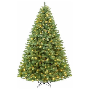 6.5'/7.5'/9' Prelit Artificial Christmas Tree with Warm White Lights, Metal Stand and Hinged Branches HYKOLITY