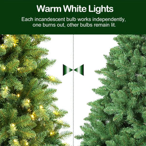 6.5'/7.5'/9' Prelit Artificial Christmas Tree with Warm White Lights, Metal Stand and Hinged Branches HYKOLITY