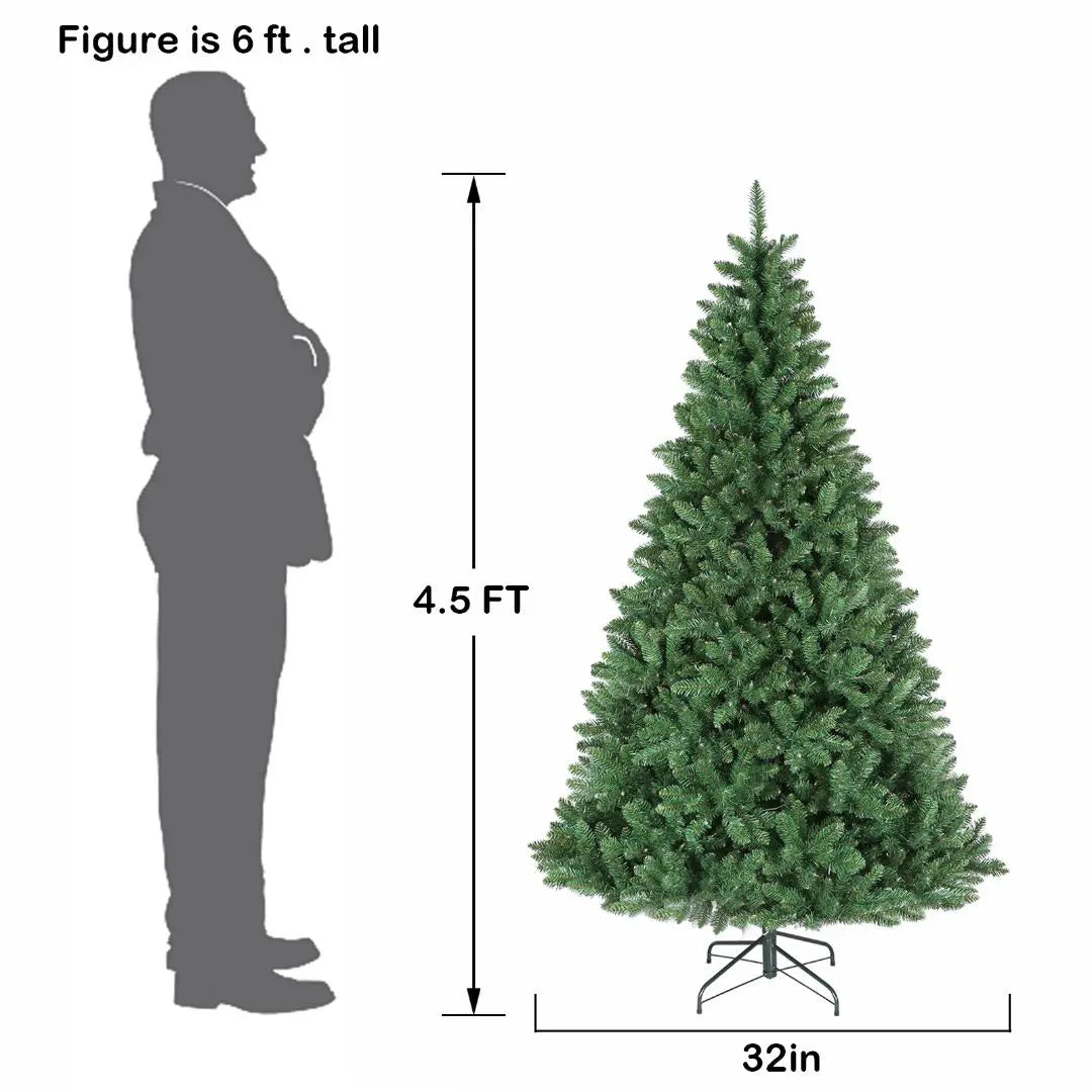 6.5'/7.5'/9' Prelit Artificial Christmas Tree with Warm White Lights, Metal Stand and Hinged Branches HYKOLITY