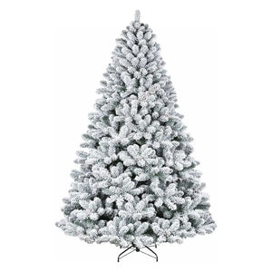 6.5'/7.5'/9' Snow Flocked Artificial Christmas Tree with Pine Cones, Metal Stand and Hinged Branches HYKOLITY