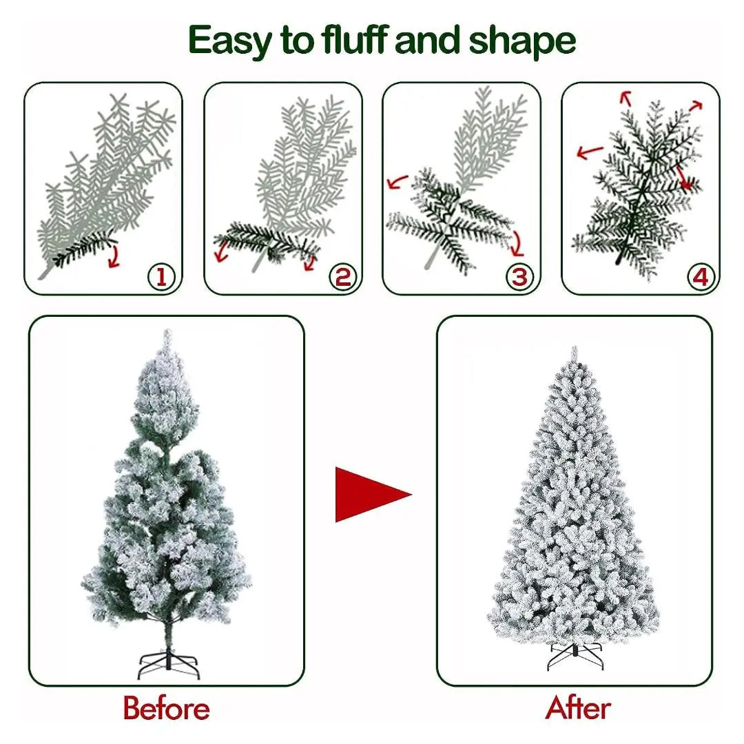 6'/7.5'/9' Snow Flocked Prelit Christmas Tree with Pine Cones, Warm White Lights, Metal Stand and Hinged Branches HYKOLITY