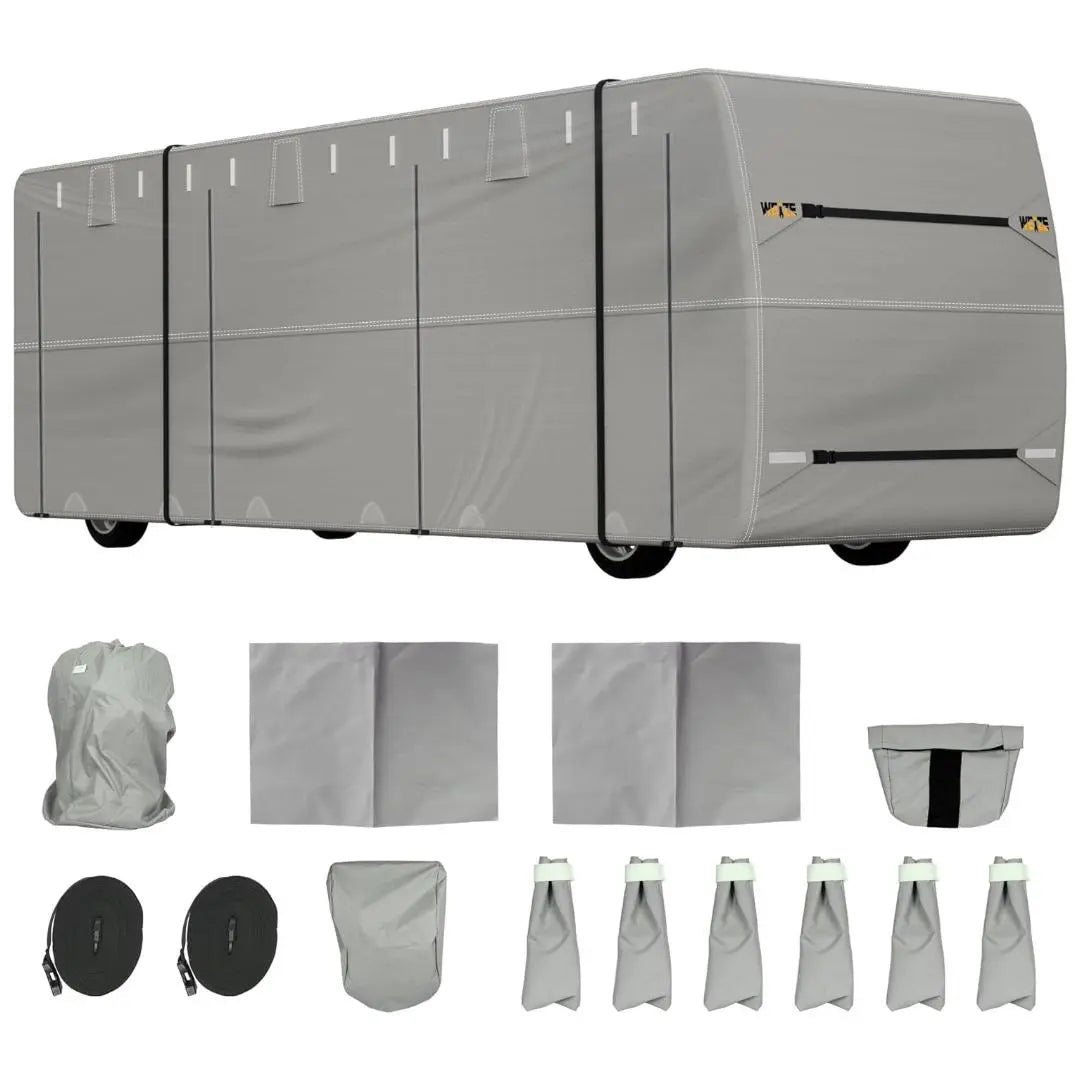 Class A RV Cover - Windproof Upgrade TOP 500D Oxford Camper Cover Breathable Tear-Resistance Waterproof Anti-UV, 2 Secure Straps,for 33-37ft Motorhome WEIZE