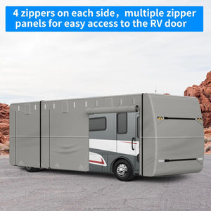 Class A RV Cover - Windproof Upgrade TOP 500D Oxford Camper Cover Breathable Tear-Resistance Waterproof Anti-UV, 2 Secure Straps,for 33-37ft Motorhome WEIZE