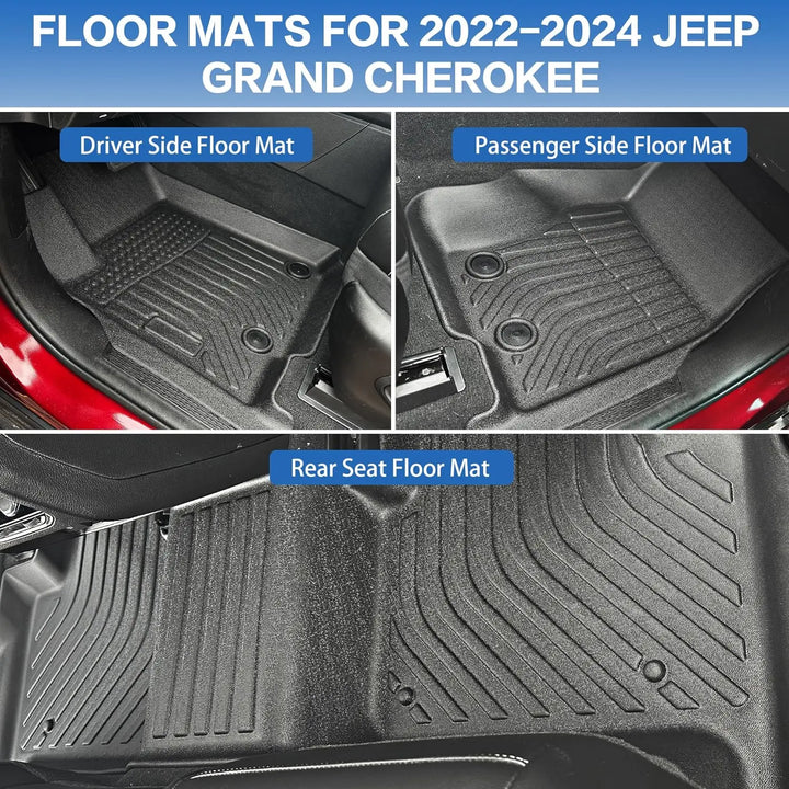 Floor Mats Fit for Jeep Grand Cherokee 2022 2023 2024 All-Weather TPE Floor Liner Set of 4 Mats, Black WEIZE