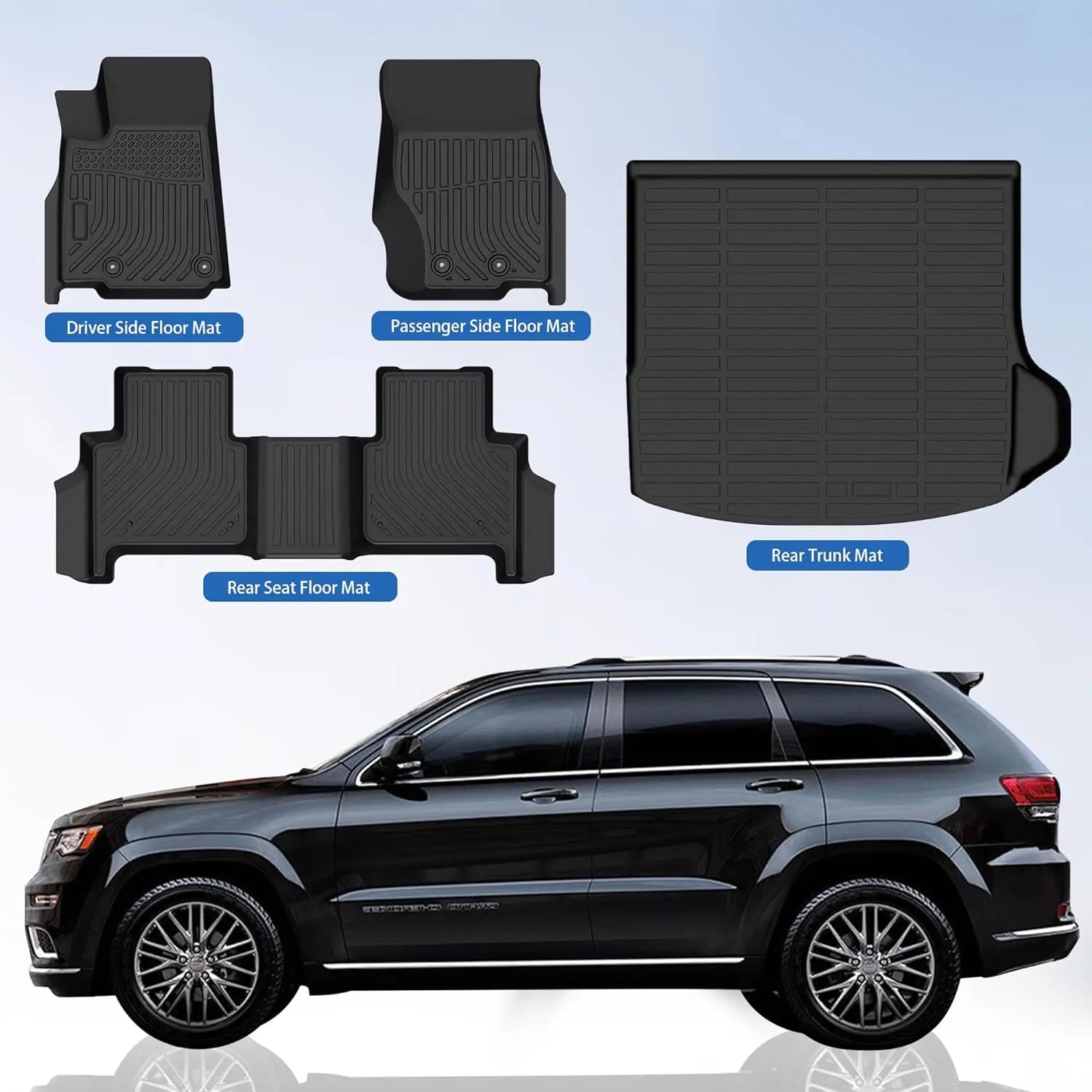 Floor Mats Fit for Jeep Grand Cherokee 2022 2023 2024 All-Weather TPE Floor Liner Set of 4 Mats, Black WEIZE