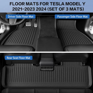 Floor Mats for 2021 2022 2023 2024 Tesla Model Y 5 Seats, All Weather TPE Waterproof Anti-Slip Custom fit Front & Rear Full Set Car Mats WEIZE