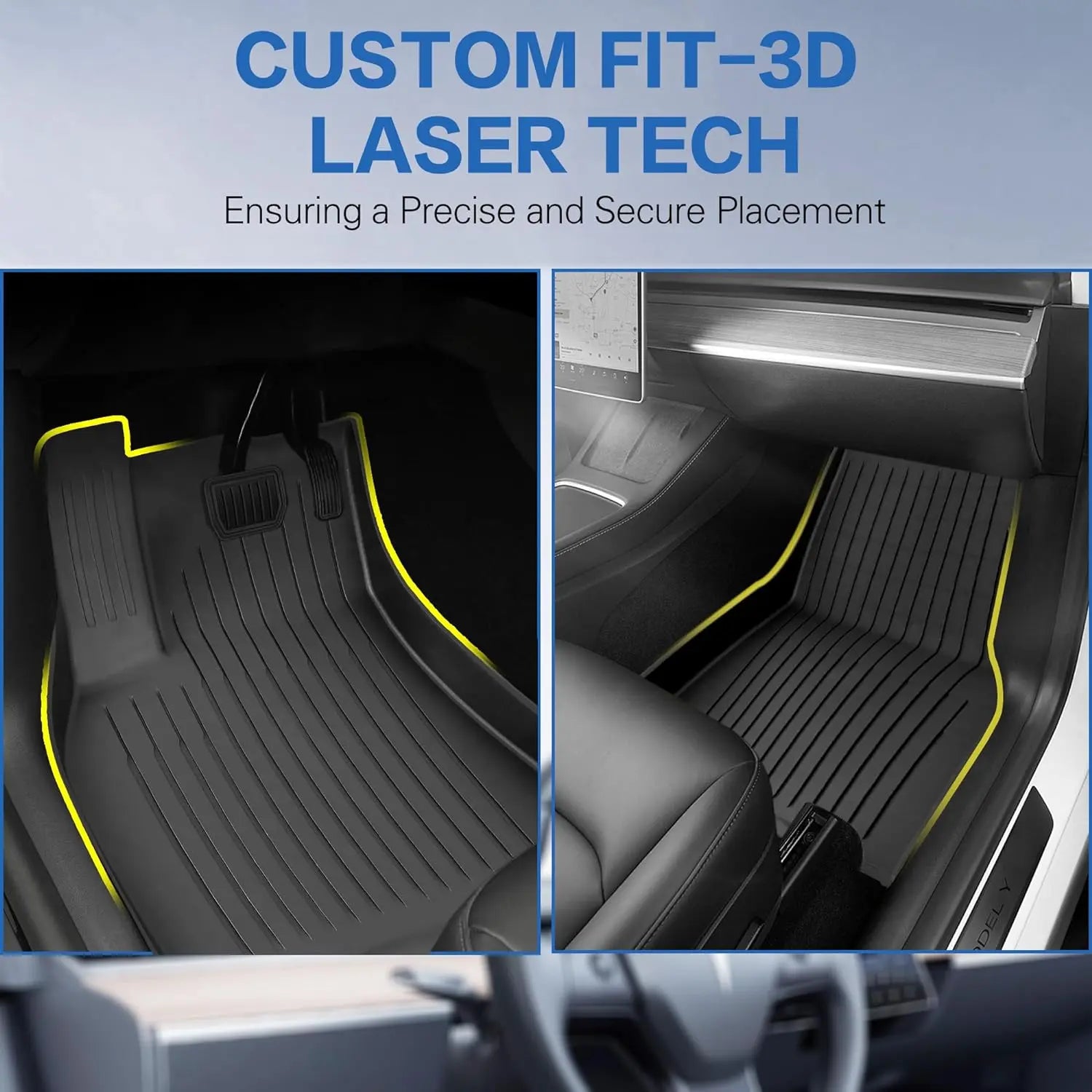 Floor Mats for 2021 2022 2023 2024 Tesla Model Y 5 Seats, All Weather TPE Waterproof Anti-Slip Custom fit Front & Rear Full Set Car Mats WEIZE