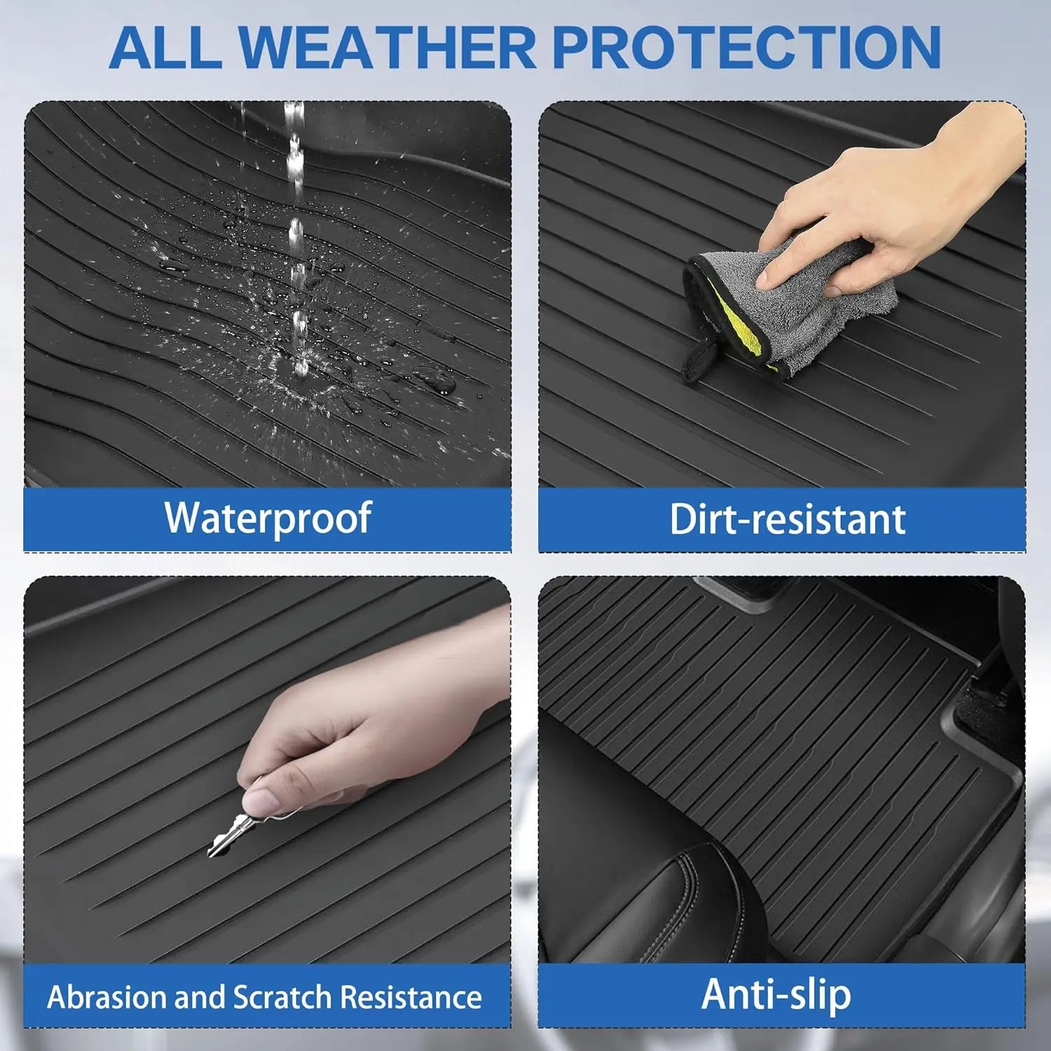 Floor Mats for 2021 2022 2023 2024 Tesla Model Y 5 Seats, All Weather TPE Waterproof Anti-Slip Custom fit Front & Rear Full Set Car Mats WEIZE