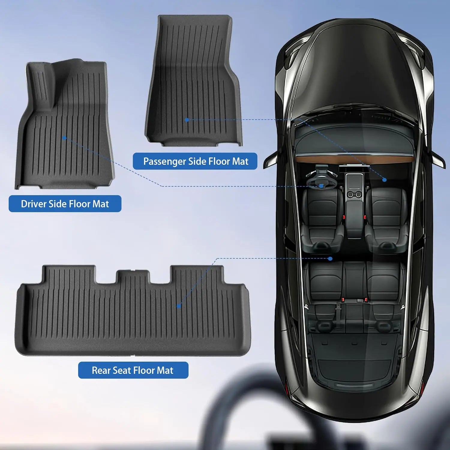 Floor Mats for 2021 2022 2023 2024 Tesla Model Y 5 Seats, All Weather TPE Waterproof Anti-Slip Custom fit Front & Rear Full Set Car Mats WEIZE