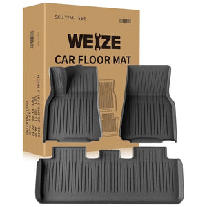 Floor Mats for 2021 2022 2023 2024 Tesla Model Y 5 Seats, All Weather TPE Waterproof Anti-Slip Custom fit Front & Rear Full Set Car Mats WEIZE