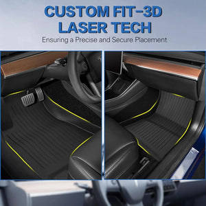 Floor Mats for Tesla Model 3 5-Seat 2021-2023 2022 All Weather TPE Cargo Liner Floor Mats and Cargo Trunk Mats Accessories, Set of 6 Mats WEIZE