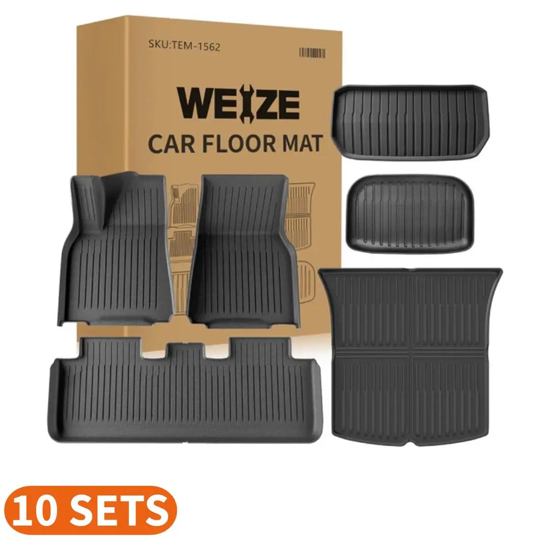 Floor Mats for Tesla Model Y 5-Seat 2021 2022 2023 2024 All Weather TPE Cargo Liner Floor Mats and Cargo Trunk Mats Accessories, Set of 6 Mats WEIZE