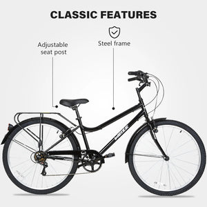 WEIZE Beach Cruiser Bike, 26 inch Commuter Bicycle for Adult Men and Women, 7-Speed/High-Carbon Steel/Front & Rear Fenders, Comfortable City Bikes with Rear Rack or Basket, Ergonomic Upright Design WEIZE