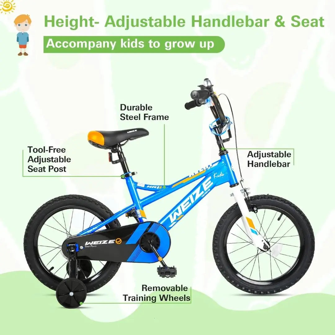 Kids Bike, 16 Inch Children Bicycle for Boys Girls Ages 4-6 Years Old, Rider Height 38-48 Inch, Coaster Brake (Blue) WEIZE