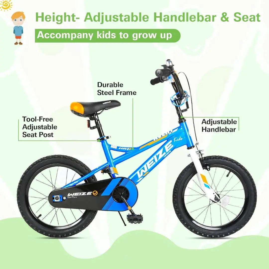 Kids Bike, 18 Inch Children Bicycle for Boys Girls Ages 5-10 Years Old, Rider Height 42-52 Inch, Coaster Brake (Blue) WEIZE