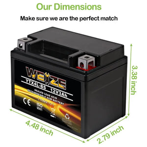 WEIZE YTX4L-BS 12V 3Ah High Performance-Rechargeable-Sealed Motorcycle Battery Compatible With Polaris Scrambler, Sportsman 90, Honda Scooters NQ50 Spree,Kawasaki 110 Can-Am DS70,Yamaha TTR125E/LE WEIZE