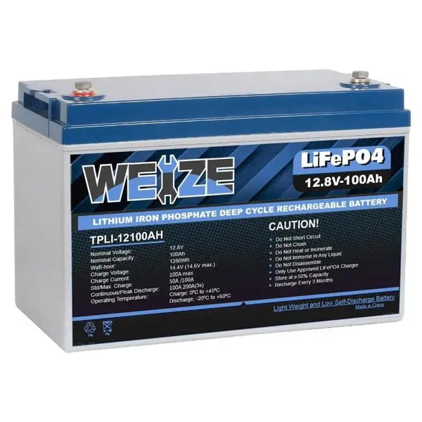 WEIZE 12V LiFePO4 Lithium Deep Cycle Battery, Built-in Smart BMS, 3%/Month Self-discharge Rate, 10 Years Warranty WEIZE