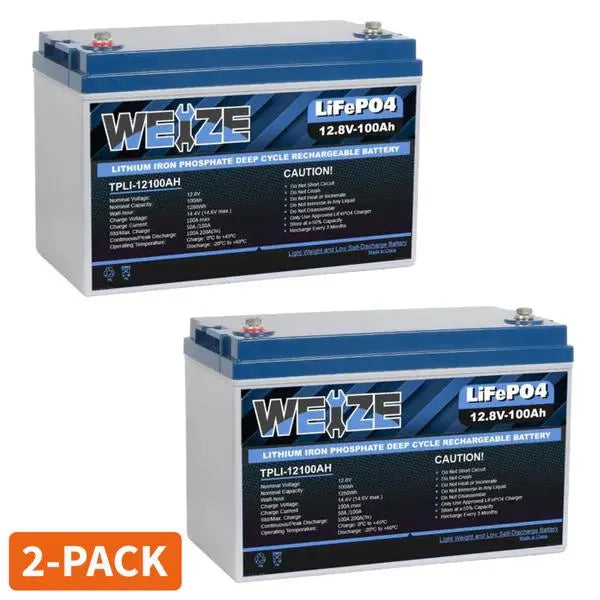 WEIZE 12V LiFePO4 Lithium Deep Cycle Battery, Built-in Smart BMS, 3%/Month Self-discharge Rate, 10 Years Warranty WEIZE