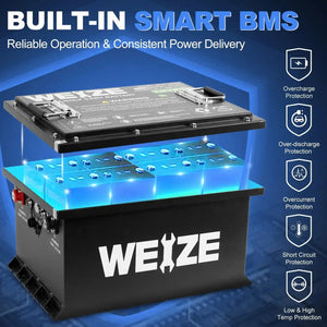 SALE - 36V(38.4V) 105AH LiFePO4 Golf Cart Battery, 4032Wh Bluetooth Lithium Battery - Complete Kit WEIZE