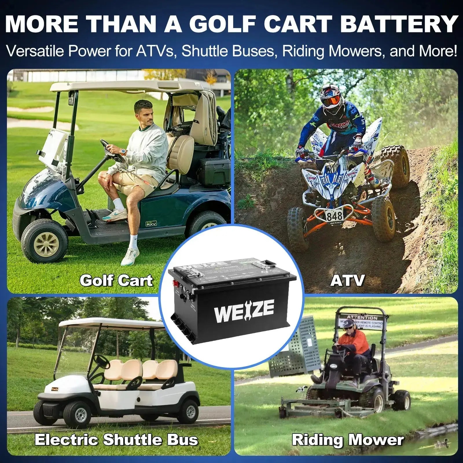 SALE - 36V(38.4V) 105AH LiFePO4 Golf Cart Battery, 4032Wh Bluetooth Lithium Battery - Complete Kit WEIZE