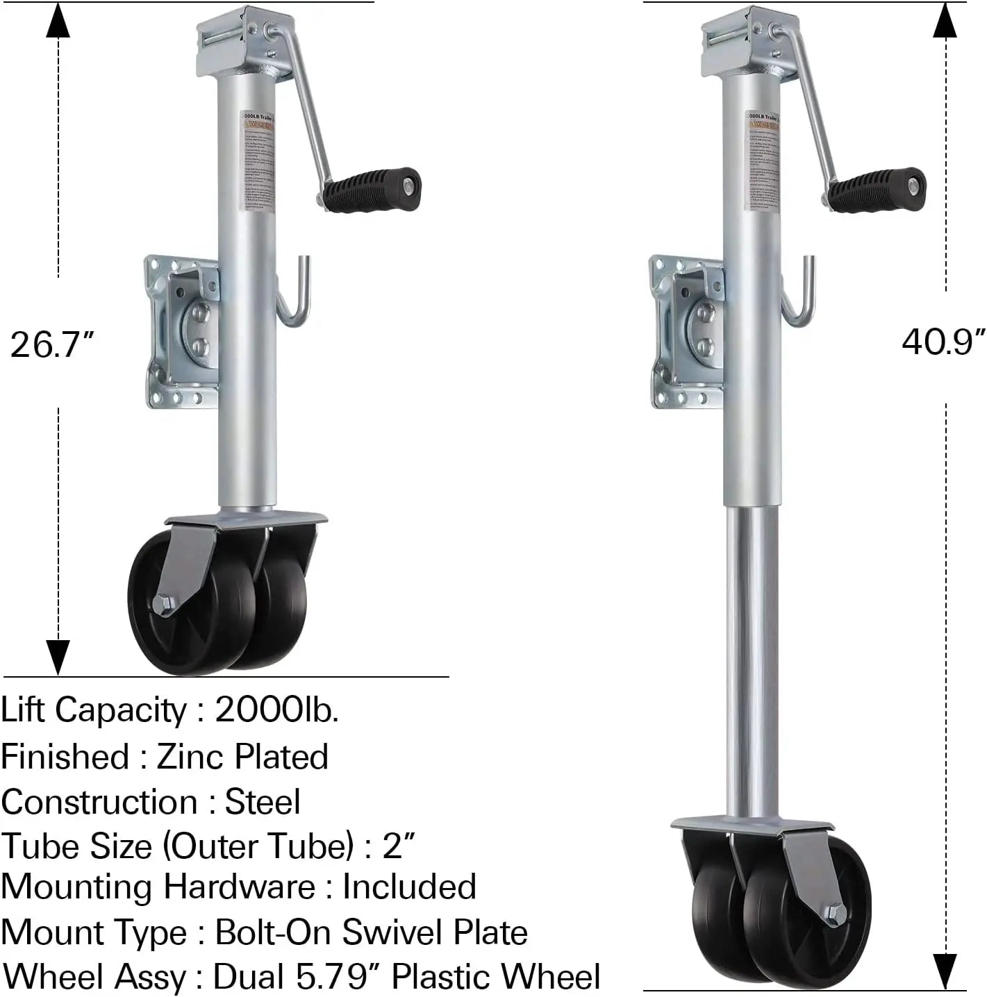 Trailer Jack, Heavy Duty Swivel Boat RV Trailer Jack with Dual Wheels, 14" Lift, 2000 lbs WEIZE