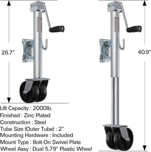 Trailer Jack, Heavy Duty Swivel Boat RV Trailer Jack with Dual Wheels, 14" Lift, 2000 lbs WEIZE