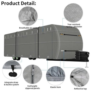 Travel Trailer Cover, Waterproof Camper RV Cover Non-Woven Fabric with Anti-UV, Fits 34-37ft Motorhome, Extra Windproof Straps, Gutter Covers WEIZE