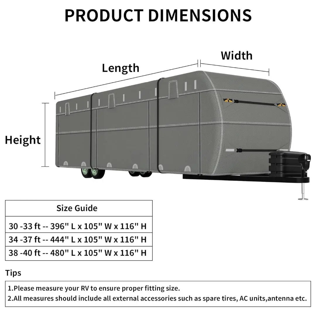 Travel Trailer Cover, Waterproof Camper RV Cover Non-Woven Fabric with Anti-UV, Fits 34-37ft Motorhome, Extra Windproof Straps, Gutter Covers WEIZE