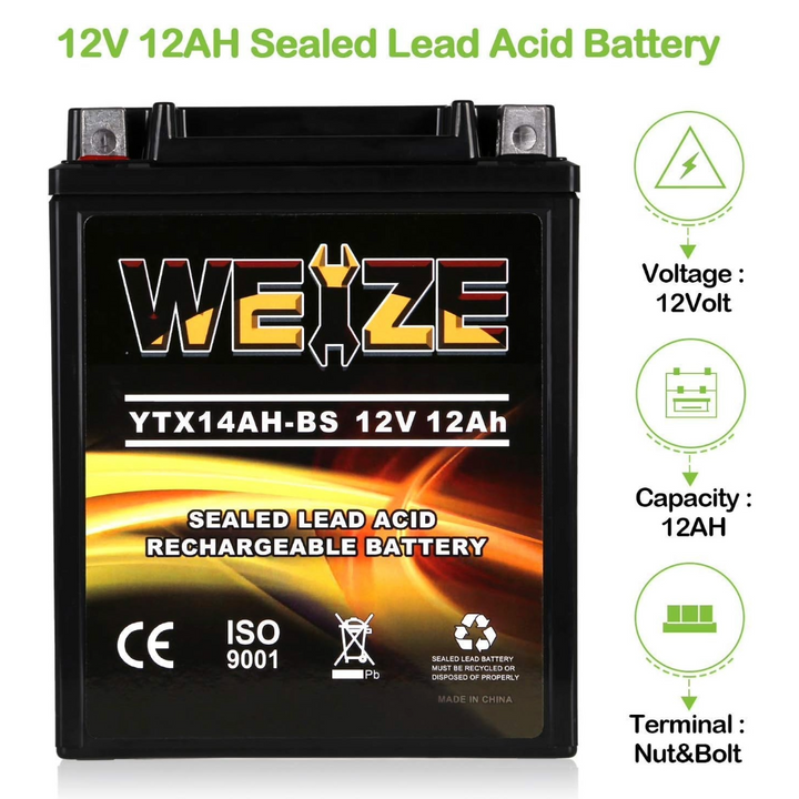 Weize Ytx14ah-bs 12V 12Ah High Performance Motorcycle Battery