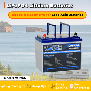 WEIZE 12V 100Ah 1280Wh Lithium Battery, Upgrade Mini Size, Group 24 Deep Cycle LiFePO4 Battery for RV, Solar, Marine, Trolling Motor, Off Grid Applications (2-PACK) WEIZE