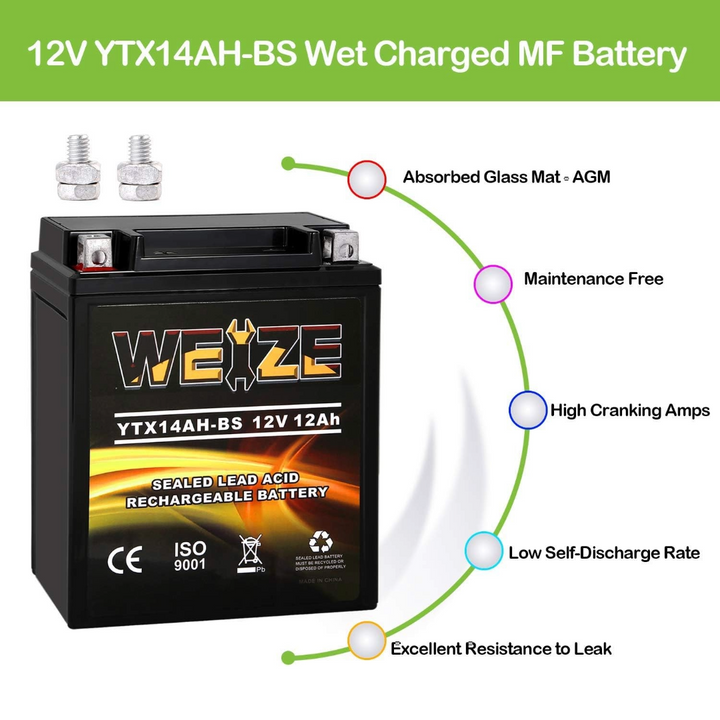 Weize Ytx14ah-bs 12V 12Ah High Performance Motorcycle Battery