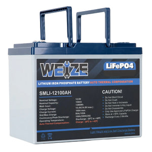 WEIZE 12V 100Ah 1280Wh Lithium Battery, Group 24 Deep Cycle LiFePO4 Battery With Self Heating WEIZE