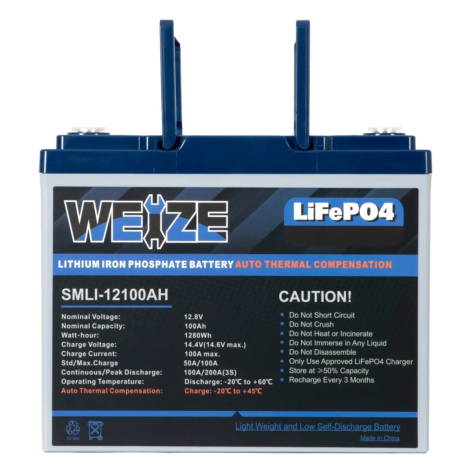 WEIZE 12V 100Ah 1280Wh Lithium Battery, Group 24 Deep Cycle LiFePO4 Battery With Self Heating WEIZE