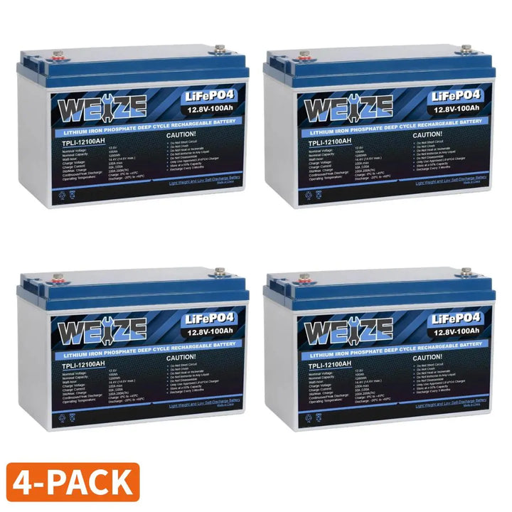 WEIZE 12V 100Ah 1280Wh Lithium Battery, Group 31 Deep Cycle LiFePO4 Battery for Trolling Motor, RV, Solar, Marine, Camping and Off Grid Applications WEIZE