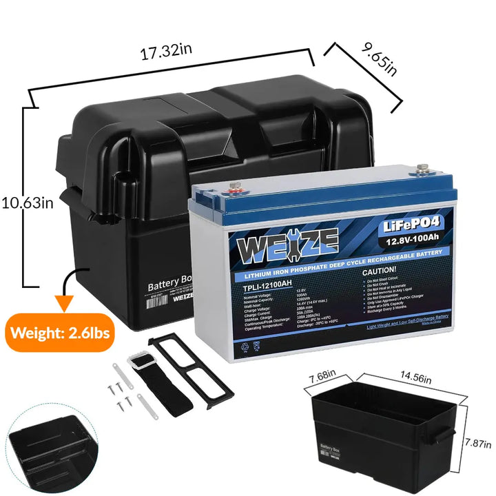 WEIZE 12V 100Ah 1280Wh Lithium Battery, Group 31 Deep Cycle LiFePO4 Battery for Trolling Motor, RV, Solar, Marine, Camping and Off Grid Applications WEIZE